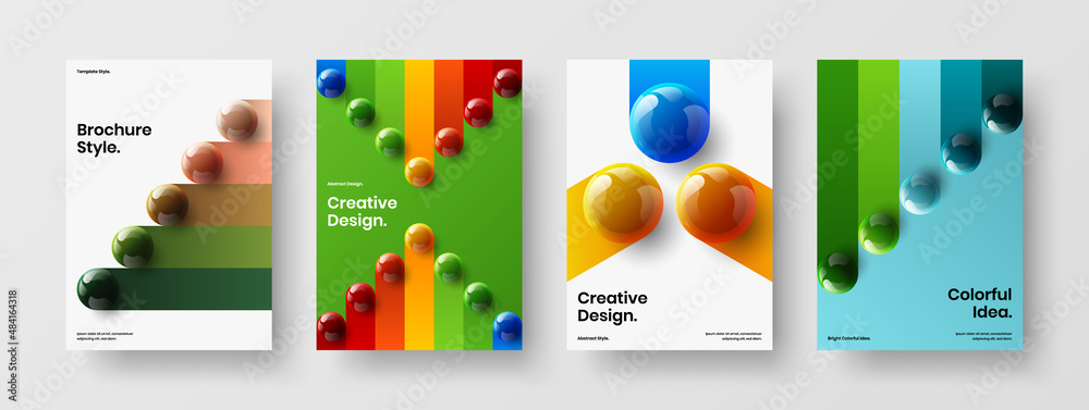 Simple company cover design vector illustration collection. Amazing 3D spheres placard layout set.
