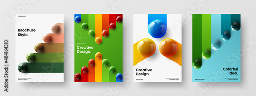 Simple company cover design vector illustration collection. Amazing 3D spheres placard layout set.