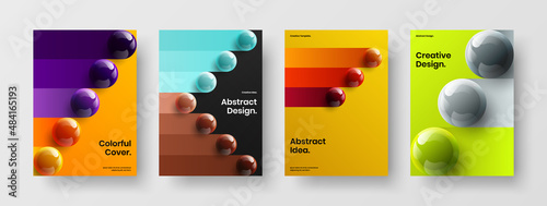 Abstract corporate identity A4 design vector template set. Trendy realistic spheres magazine cover illustration collection.