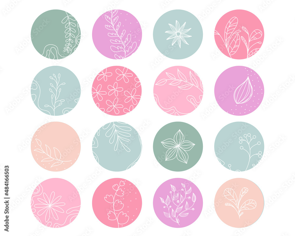 Highlight cover set, abstract floral botanical icons for social media. set flower icons templates - social media story highlights cover in trendy linear style Highlight cover set, abstract floral botanical icons for social media. set flower icons templates - social media story highlights cover in trendy linear style