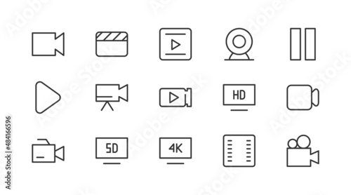 Stroke vector video line icons.