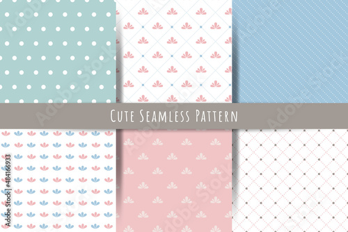 A set of simple minimalistic simple seamless patterns. Gentle ornaments with lines, drops, polka dot. Collection of summer spring seamless vector patterns