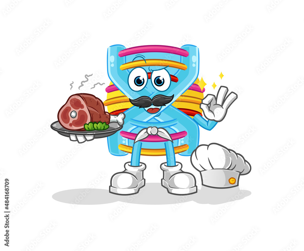 DNA chef with meat mascot. cartoon vector