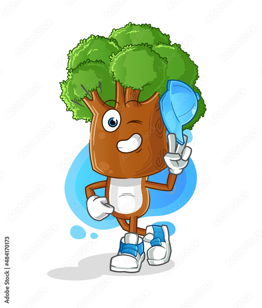 Obraz premium tree head cartoon young boy character cartoon