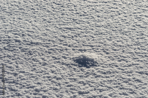 Abstract rough background. Snow in spring. Macrophotography. Minimalism.