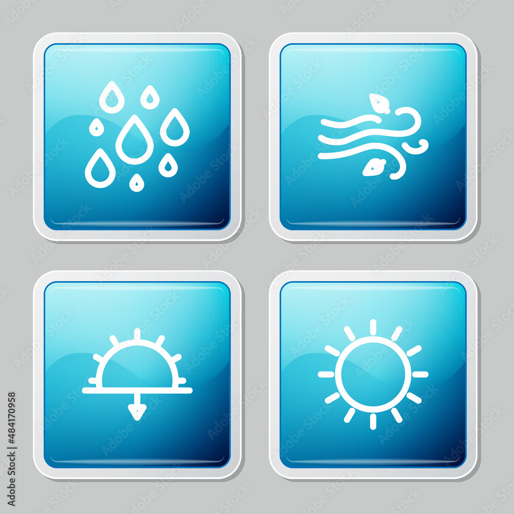 Set line Water drop, Wind, Sunset and icon. Vector Set line Water drop, Wind, Sunset and icon. Vector