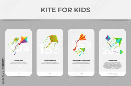 Collection kite for kids mobile application user interface homepage screen realistic vector