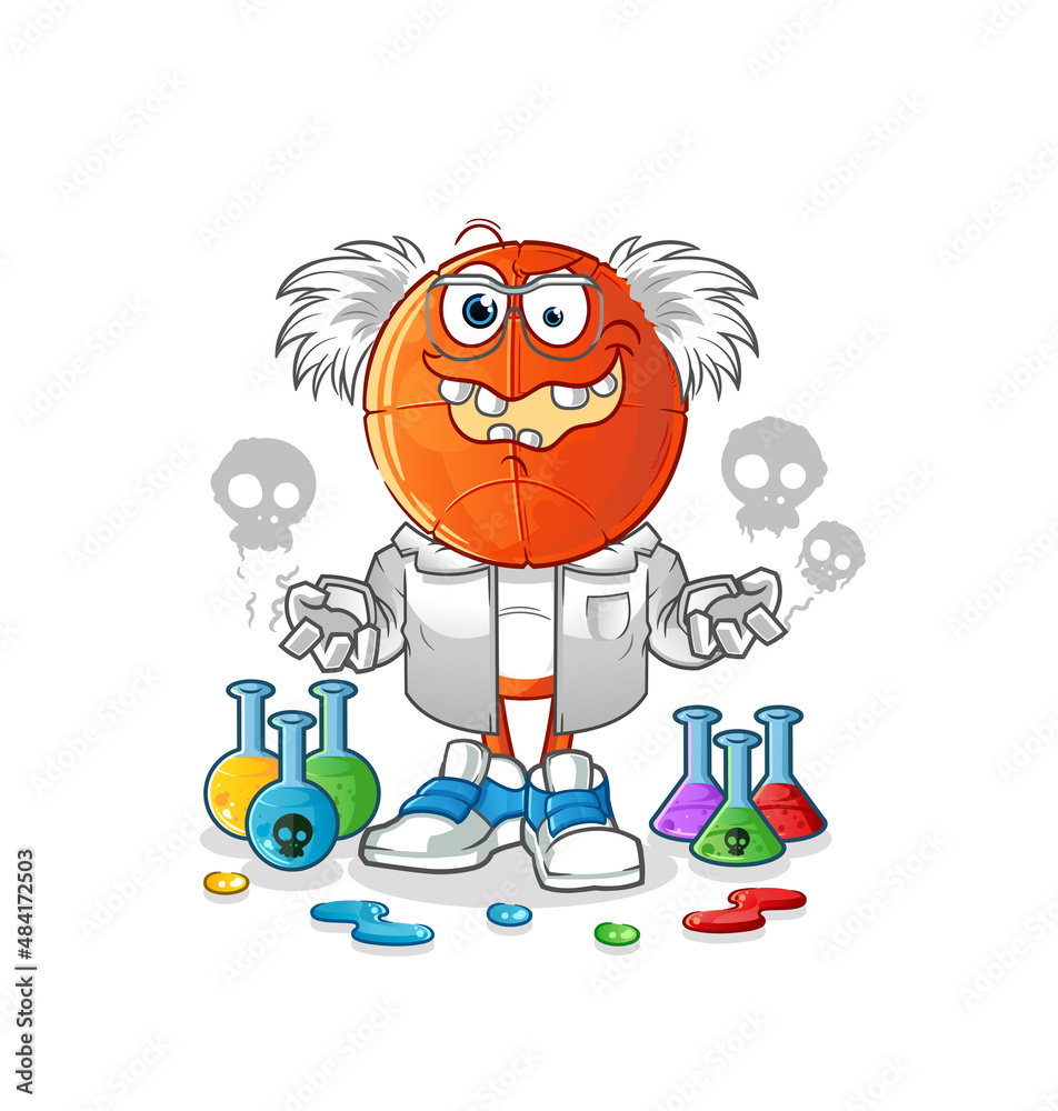 basketball head cartoon mad scientist illustration. character vector basketball head cartoon mad scientist illustration. character vector
