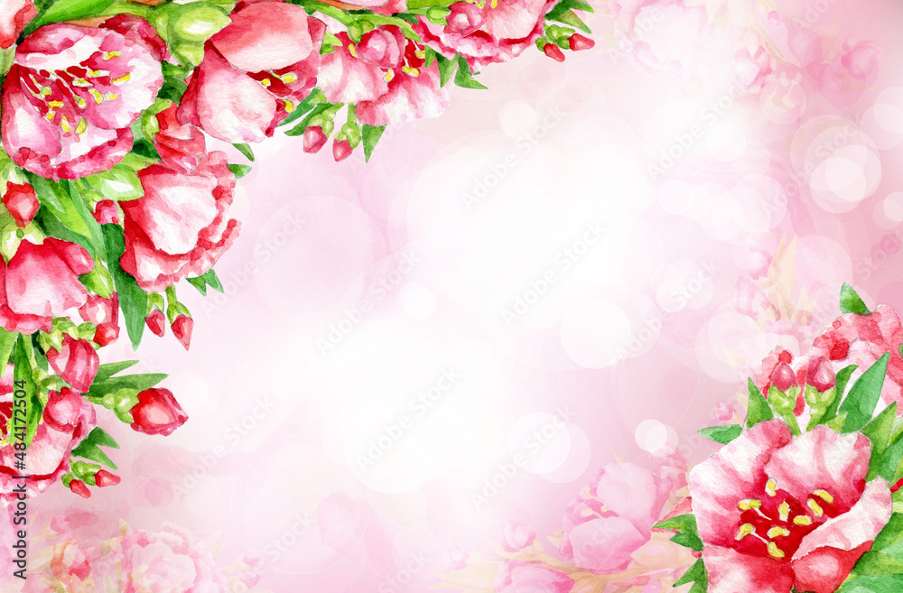Floral, pink, bokeh background. Abstract pink background. Illustration. Floral, pink, bokeh background. Abstract pink background. Illustration.