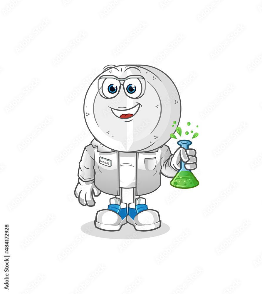 medicine tablet head cartoon scientist character. cartoon mascot vector