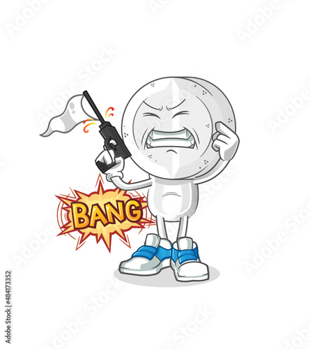 medicine tablet head cartoon warning shot mascot. cartoon vector