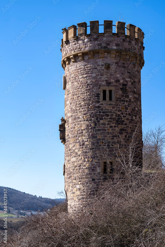 The Ajax Tower in the vineyards of Siefersheim/Germany on a sunny spring day 