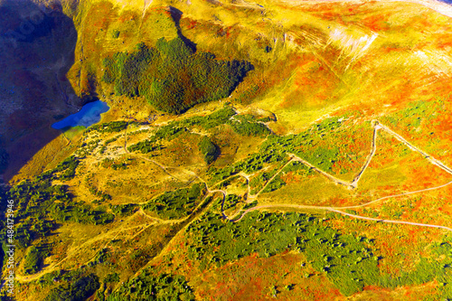 Drone over the Carpathians in autumn photo