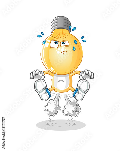 light bulb head cartoon fart jumping illustration. character vector
