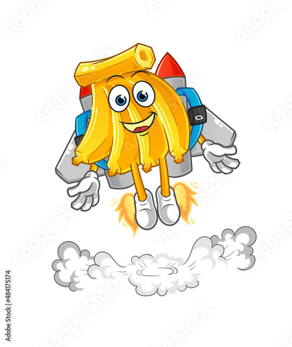 Banana with jetpack mascot. cartoon vector