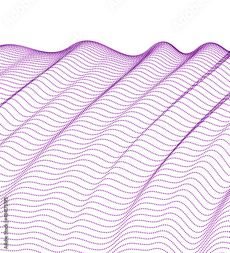 Dynamic wave transparent tulle textile on wind, particles flow, effect in motion. Vector abstract background. 3d shape dots blended mesh, relaxing calming wallpaper.