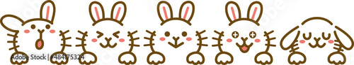 横並びのうさぎのイラスト　白　ひょっこり　顔を出す