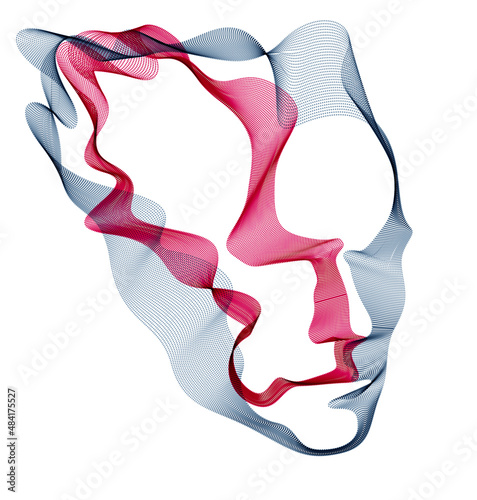 Artificial Intelligence, abstract artistic human head portrait made of dotted particles array, vector software digital visual interface. Digital soul, spirit of technological time.