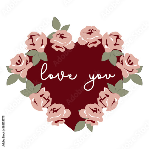 Vector illustration valentine heart made of roses, love you