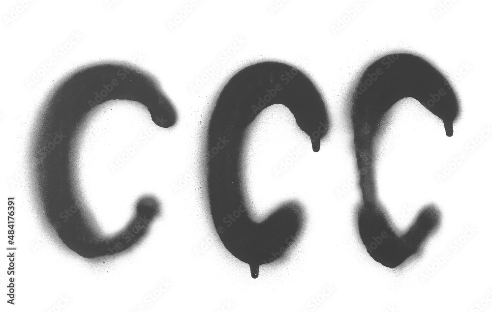 Letter C black spray stain isolated on white background, clipping path Letter C black spray stain isolated on white background, clipping path
