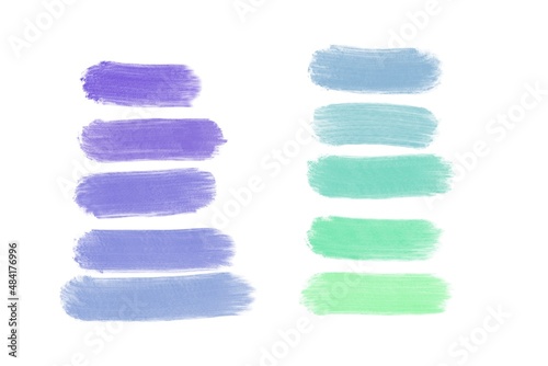 Very peri violet and blue and light green abstract brush strokes of color combination 2022 of the year on white isolated background. High quality photo