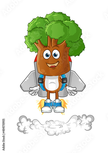 tree head cartoon with jetpack mascot. cartoon vector