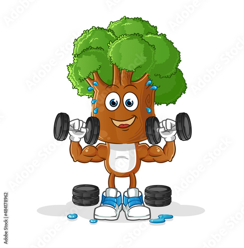 tree head cartoon weight training illustration. character vector