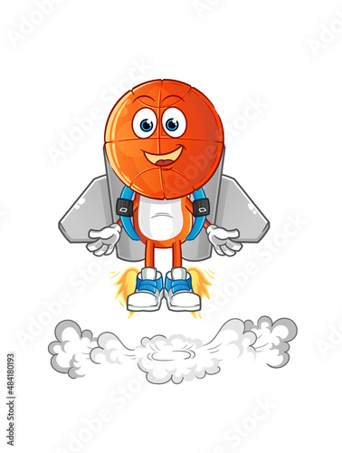 basketball head cartoon with jetpack mascot. cartoon vector
