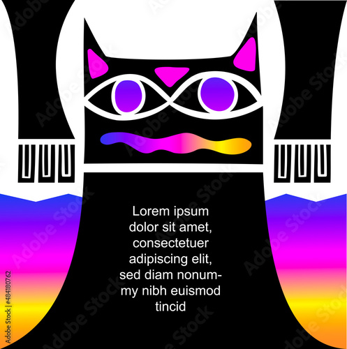 Modern aesthetics vector poster design card.Brutalism gradient graphic in web template layout made with abstract geometric shapes, poster art, website header, digital print. Cat face
