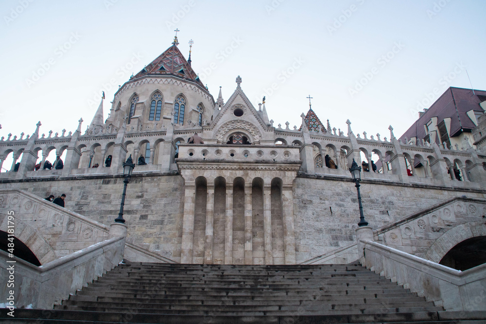 Entrance stairs of the Fisherman's Bastion. Budapest, Hungary.