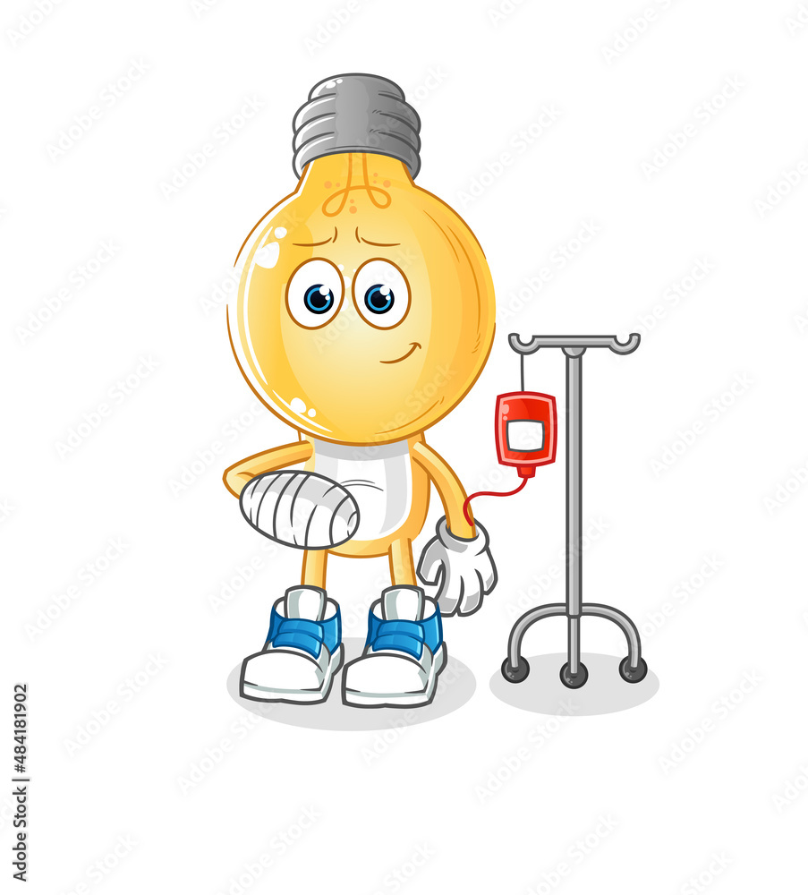 Fototapeta premium light bulb head cartoon sick in IV illustration. character vector