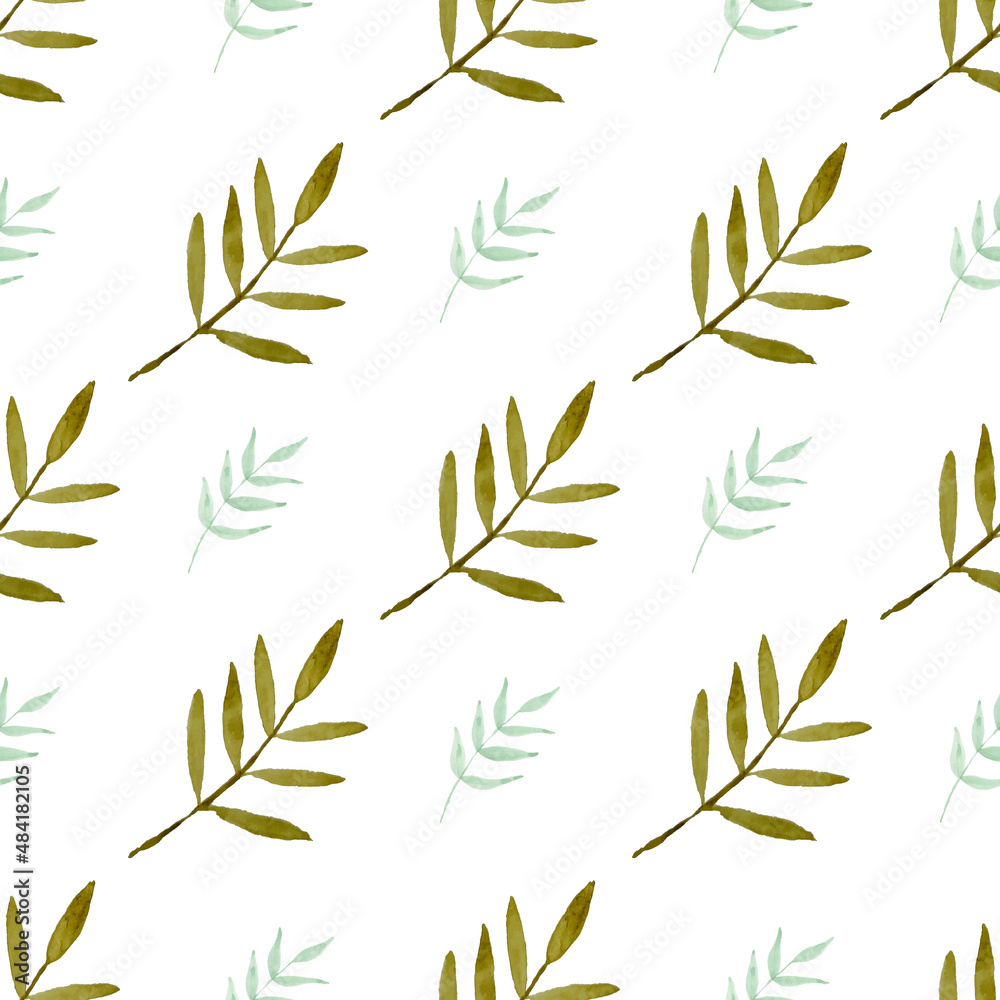 Fototapeta premium Watercolor leaf seamless pattern