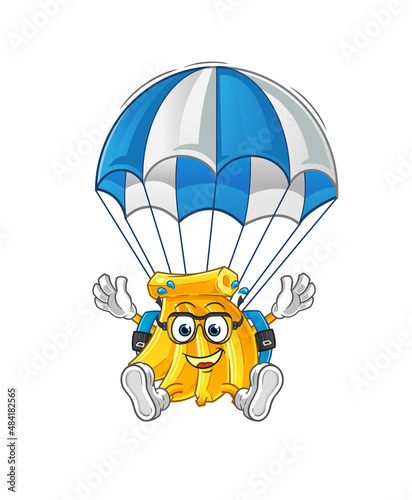 Fototapeta Naklejka Na Ścianę i Meble -  Banana skydiving character. cartoon mascot vector
