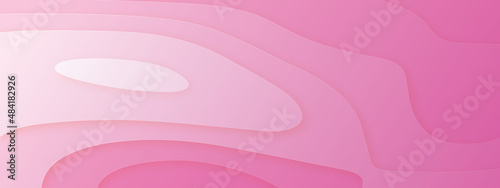 Abstract light pink papercut background with lines and shadows. 3d paper art vector illustration. Pink paper cut banner with 3D abstract background and pink waves layers.