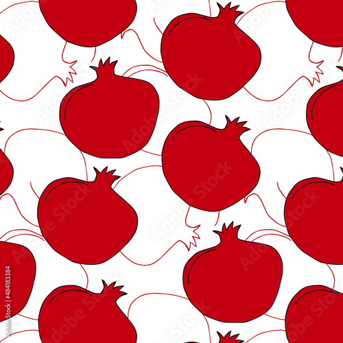 Summer pomegranate fruit cartoon doodle seamless pattern