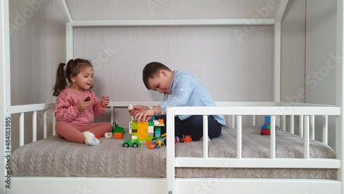 montessori bed, kid playing, bricks, toys bricks, toys, kids room, blocks, cheerful, kindergarten, play, game, toy, bed, kid, children, smiling, laughing, happiness, girl, young, people, fun, little, 
