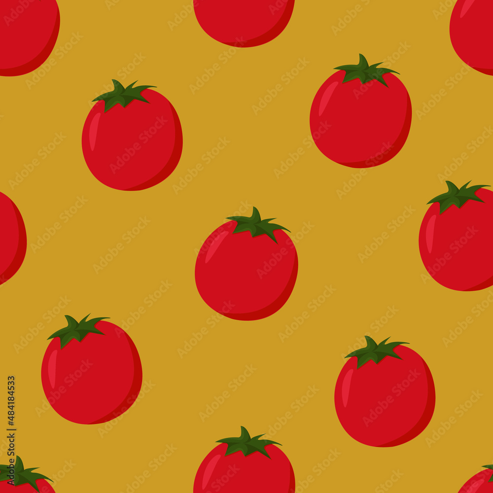 Seamless pattern with tomatoes. Yellow background. Vector illustration Seamless pattern with tomatoes. Yellow background. Vector illustration