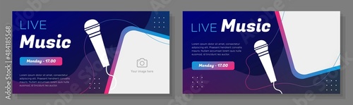 Live concert online banner template set, Online music festival business advertisement, musical microphone ad, horizontal campaign, flyer, card, isolated on background