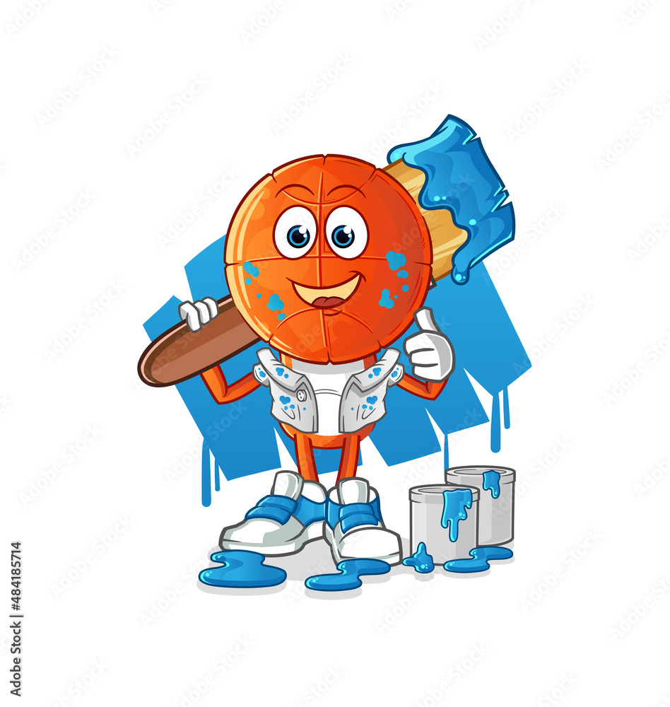 Fototapeta premium basketball head cartoon painter illustration. character vector