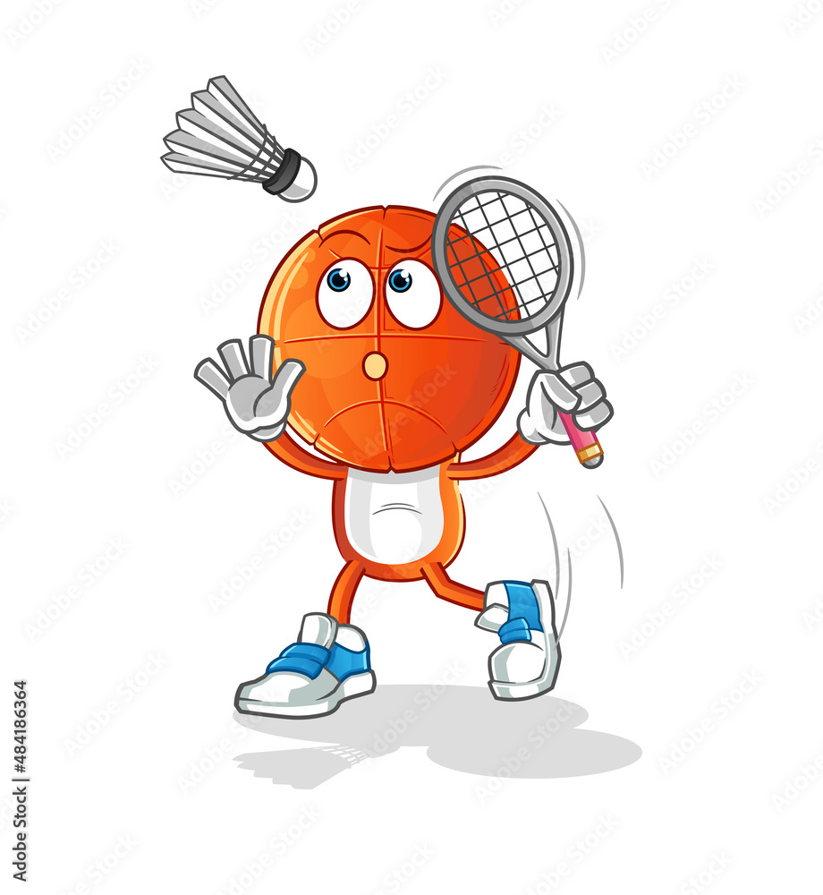 Obraz premium basketball head cartoon smash at badminton. cartoon mascot vector