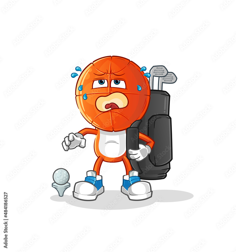 basketball head cartoon with golf equipment. cartoon mascot vector