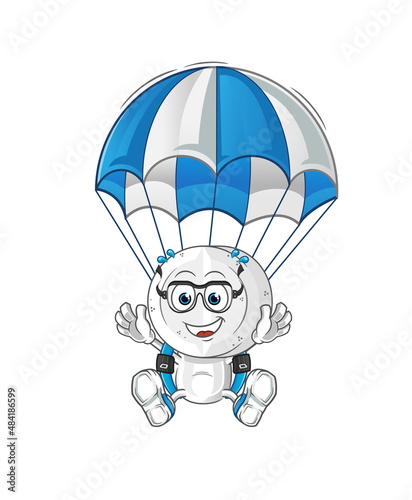 medicine tablet head cartoon skydiving character. cartoon mascot vector