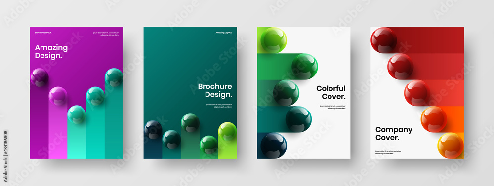 Original handbill A4 vector design concept composition. Colorful 3D balls front page layout bundle.
