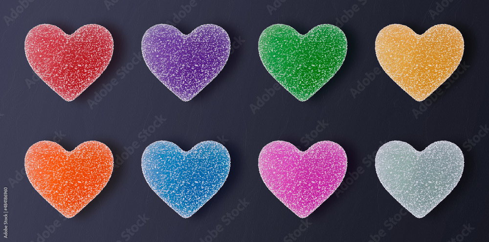 Set of gummy hearts. 3d render
