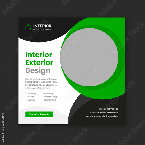 Home interior design social media post templates