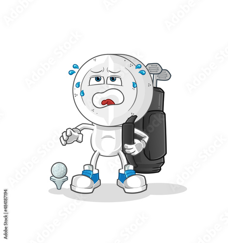 medicine tablet head cartoon with golf equipment. cartoon mascot vector