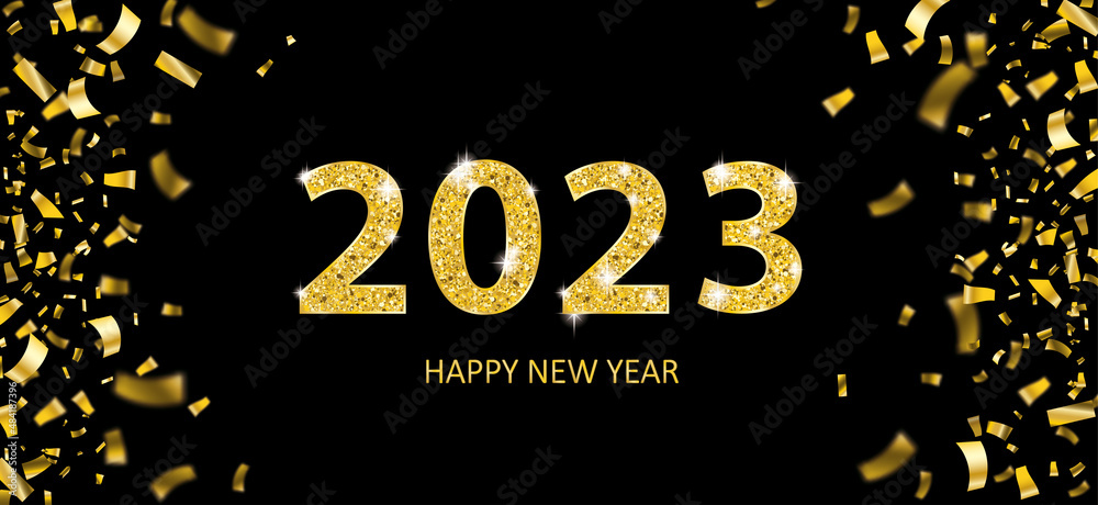 2023 New Year Golden Confetti Black Header