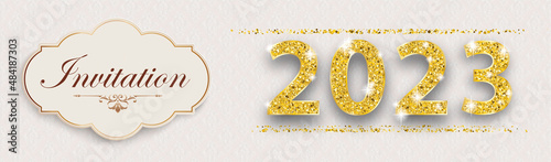 Long Noble Banner Ornaments 2023 Gold Invitation Label