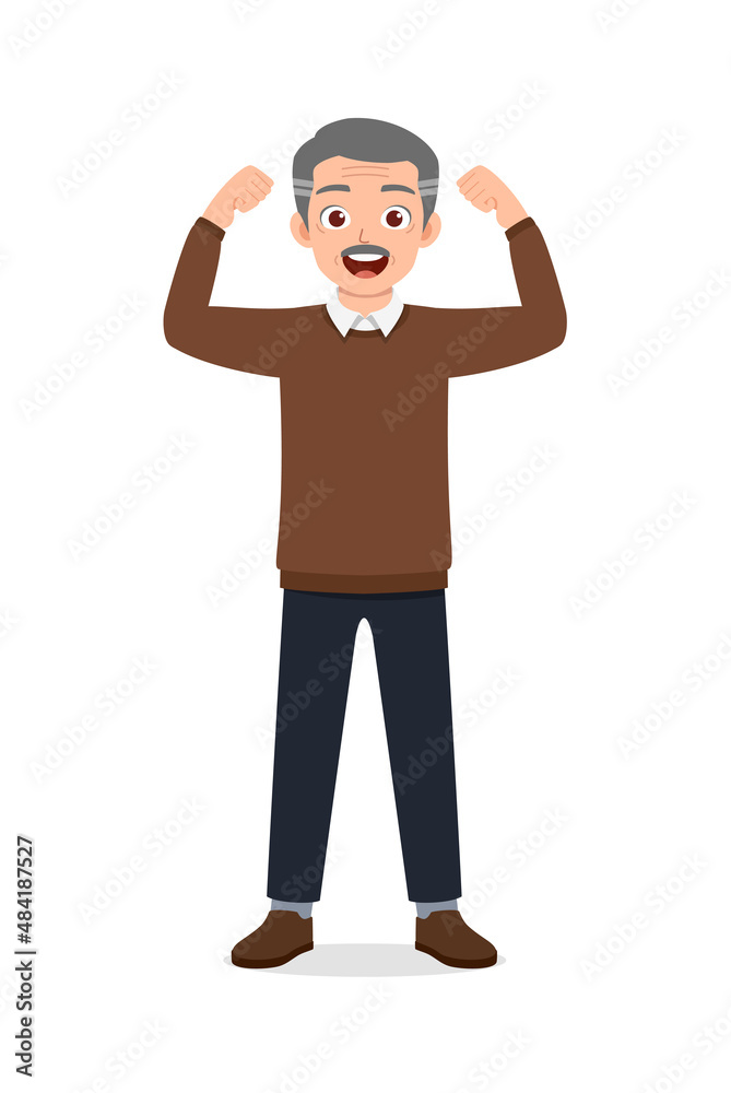 Fototapeta premium old man show strong pose and smile