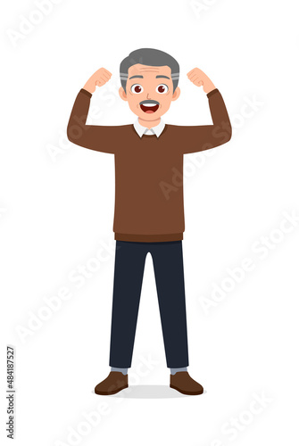 old man show strong pose and smile